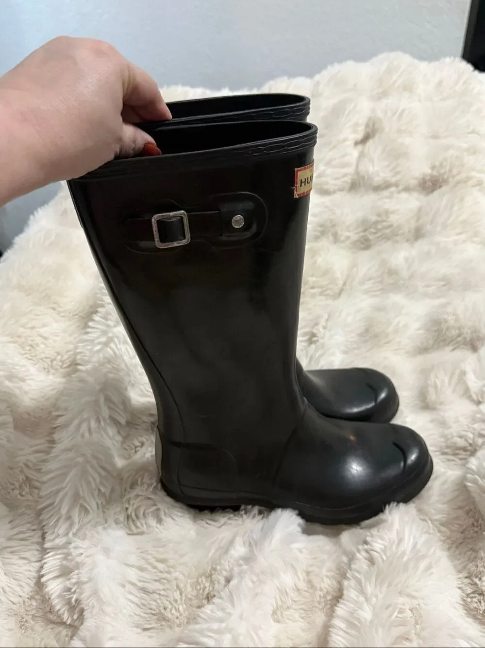 Hunter Big Kids Original Gloss Black Rubber Rain Boots Size 3 Waterproof